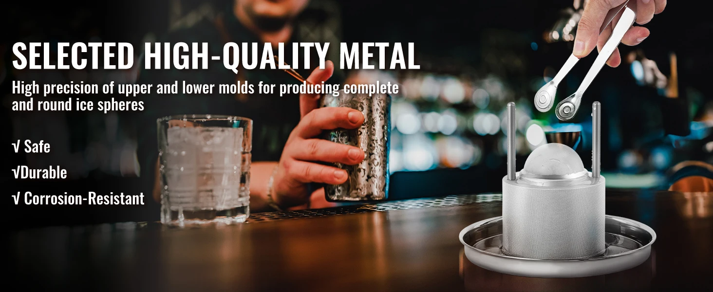 SucceBuy 60mm Ice Ball Press Maker Spherical Whiskey Tray Mould Bubble-Free Making Mold Crystal Ice Ball Box for Bar Cocktail