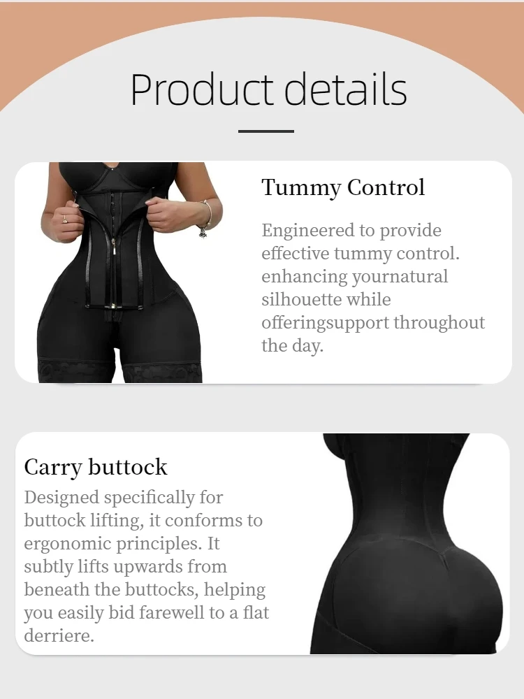 Women's Lace-Trimmed Shapewear Bodysuit - Tummy Control Corset with Adjustable Straps & Zipper, Black, Comfortable Waist Trainer