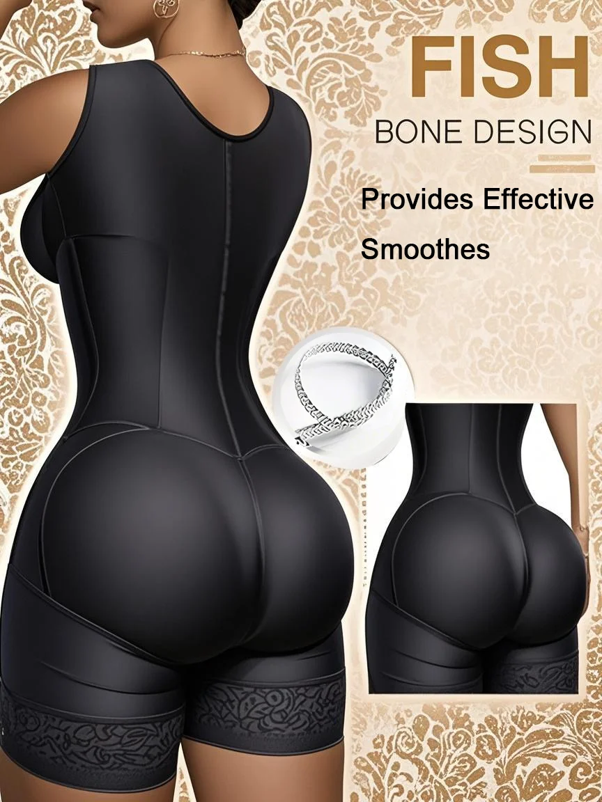 Women's Lace-Trimmed Shapewear Bodysuit - Tummy Control Corset with Adjustable Straps & Zipper, Black, Comfortable Waist Trainer