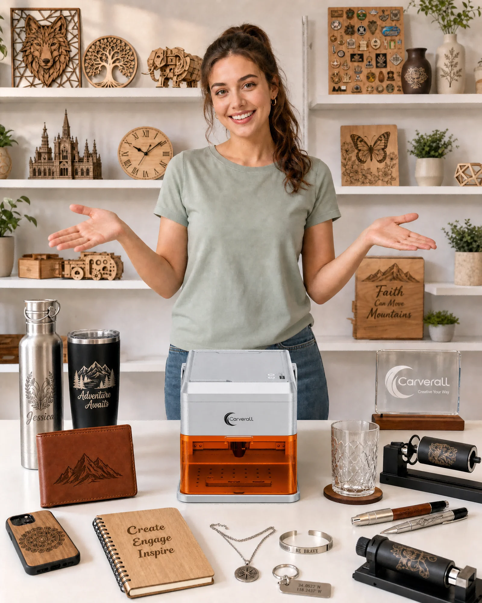 Carverall A1 Pro Laser Engraver Cutter with HD Camera, 7W/12W Diode Laser Machine, Class 1 Enclosed, 15000mm/min High Speed, 3-Level Height, WiFi App Control, for Wood Leather Metal Acrylic, Home DIY Small Business