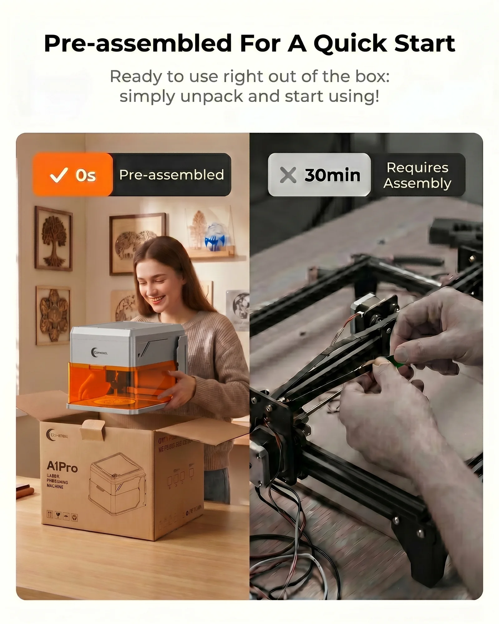 Carverall A1 Pro Laser Engraver Cutter with HD Camera, 7W/12W Diode Laser Machine, Class 1 Enclosed, 15000mm/min High Speed, 3-Level Height, WiFi App Control, for Wood Leather Metal Acrylic, Home DIY Small Business