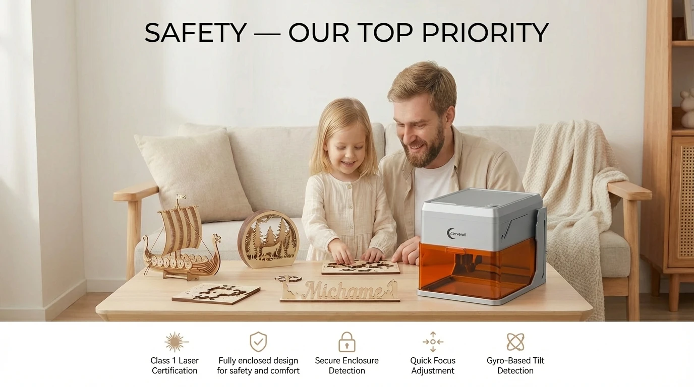 Carverall A1 Pro Laser Engraver Cutter with HD Camera, 7W/12W Diode Laser Machine, Class 1 Enclosed, 15000mm/min High Speed, 3-Level Height, WiFi App Control, for Wood Leather Metal Acrylic, Home DIY Small Business