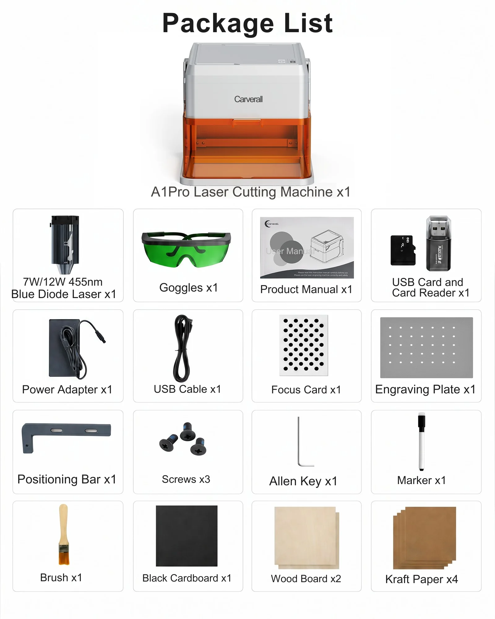 Carverall A1 Pro Laser Engraver Cutter with HD Camera, 7W/12W Diode Laser Machine, Class 1 Enclosed, 15000mm/min High Speed, 3-Level Height, WiFi App Control, for Wood Leather Metal Acrylic, Home DIY Small Business