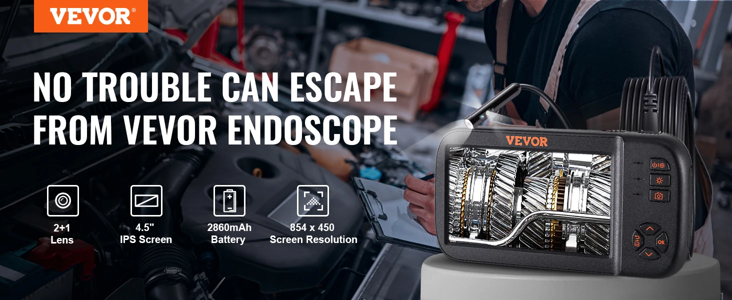 SucceBuy Triple Lens Borescope Camera 1080P 4.5" IPS Screen Endoscope Inspection Camera w/ IP67 Waterproof Industrial Endoscope