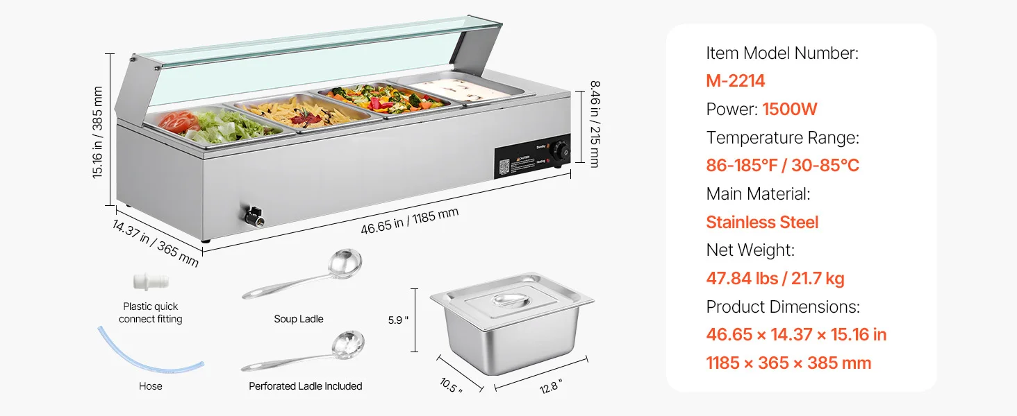 SucceBuy Commercial Food Warmer Electric Stainless Steel Steam Food Warmer with Glass Cover 3-Pan Countertop Buffet Bain Marie
