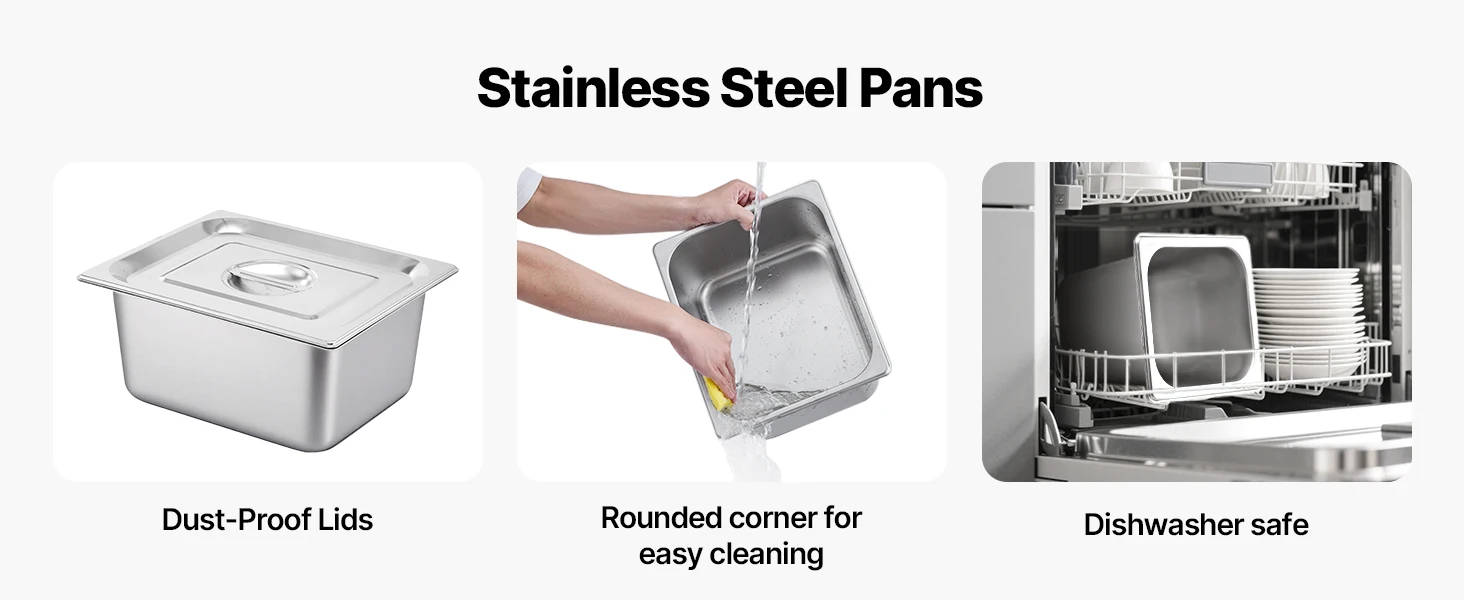SucceBuy Commercial Food Warmer Electric Stainless Steel Steam Food Warmer with Glass Cover 3-Pan Countertop Buffet Bain Marie