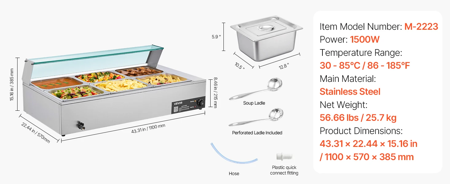 SucceBuy Commercial Food Warmer Electric Stainless Steel Steam Food Warmer with Glass Cover 3-Pan Countertop Buffet Bain Marie