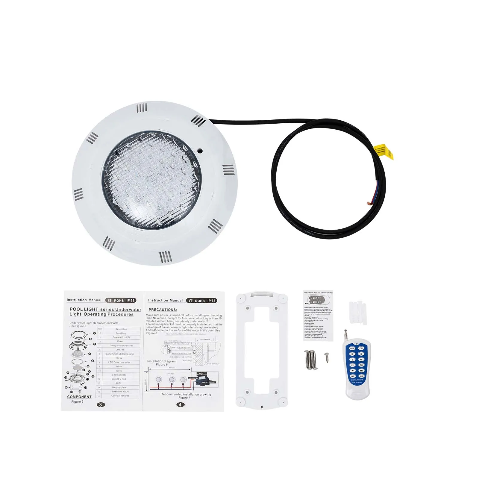 45W RGB LED Underwater Swimming Pool Light IP68 Waterproof 7 Colors Changing Underwater Pool Lights with Remote Control