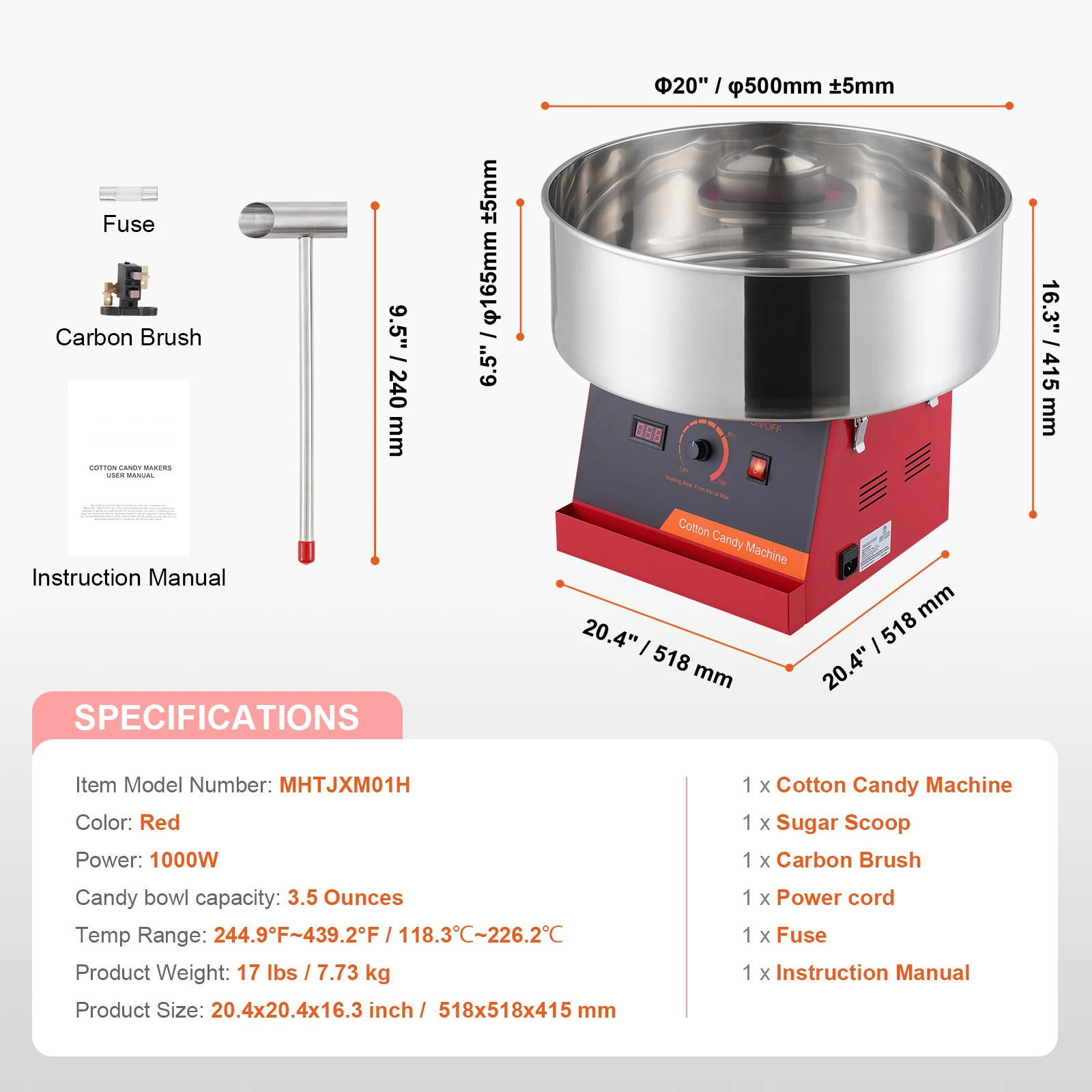 SucceBuy Electric Cotton Candy Machine Candy Floss Maker Commercial Cotton Candy Machine w/ Stainless Steel Bowl and Sugar Scoop