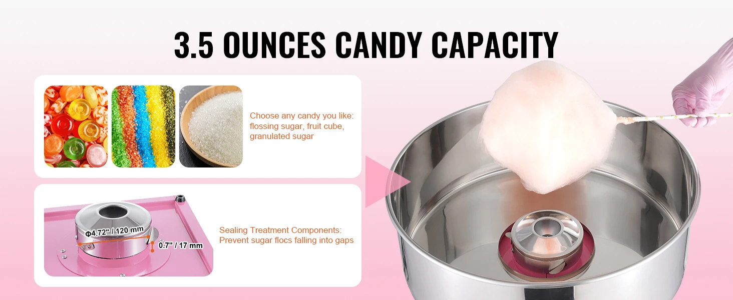SucceBuy Electric Cotton Candy Machine Candy Floss Maker Commercial Cotton Candy Machine w/ Stainless Steel Bowl and Sugar Scoop