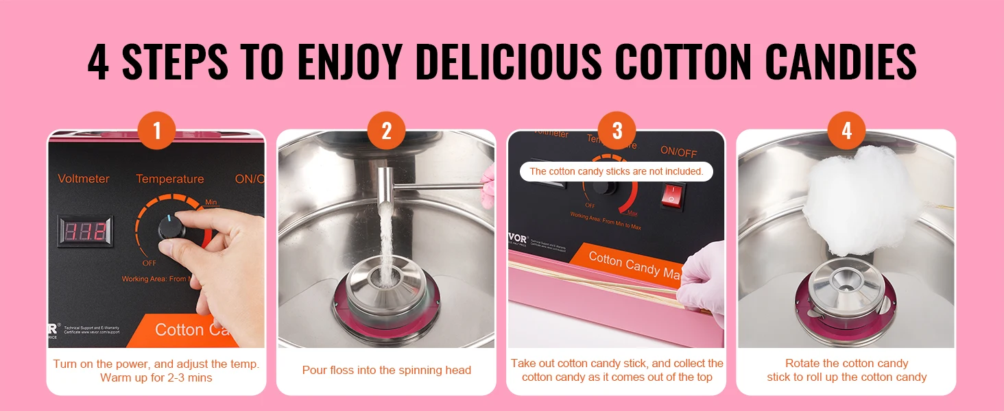 SucceBuy Electric Cotton Candy Machine Candy Floss Maker Commercial Cotton Candy Machine w/ Stainless Steel Bowl and Sugar Scoop