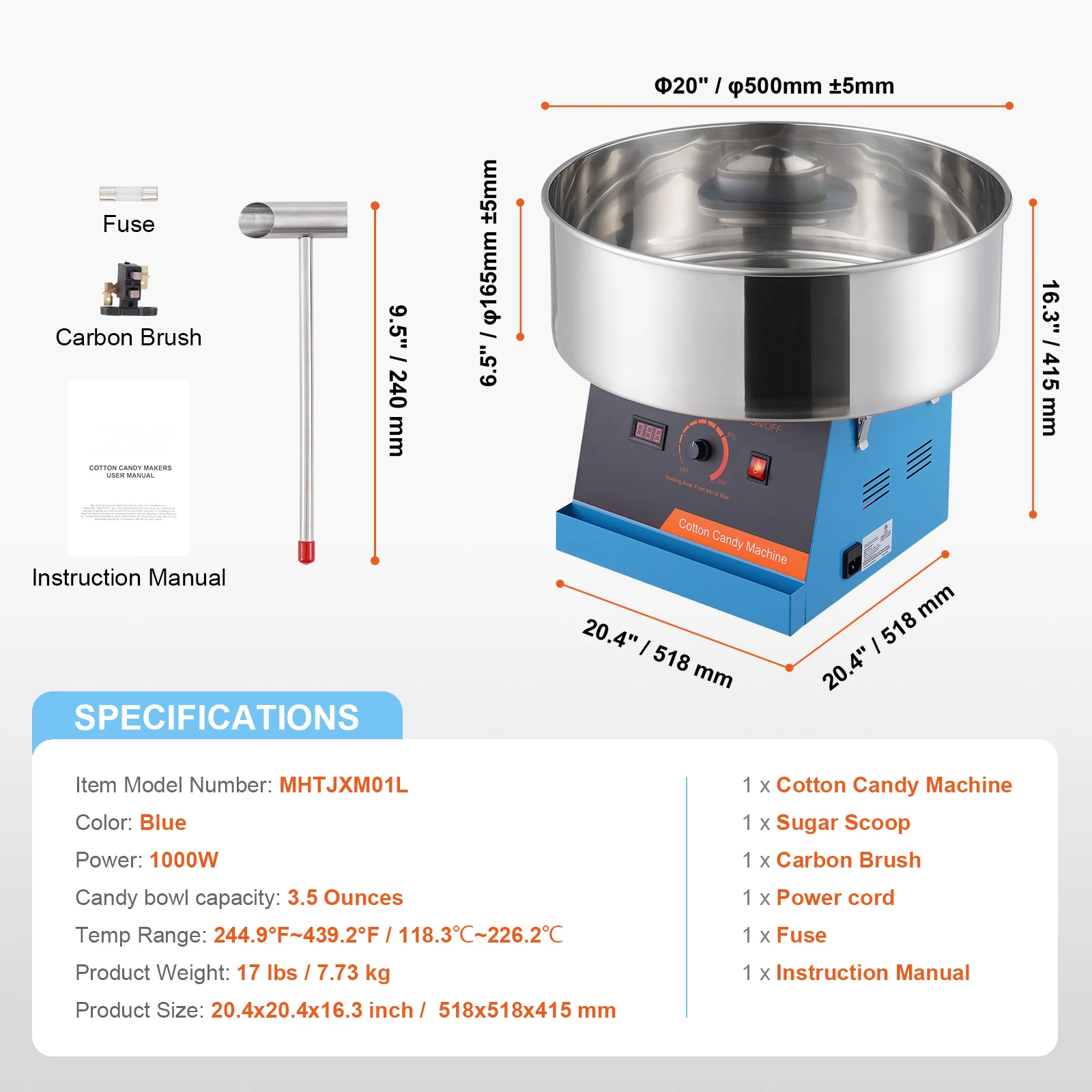 SucceBuy Electric Cotton Candy Machine Candy Floss Maker Commercial Cotton Candy Machine w/ Stainless Steel Bowl and Sugar Scoop