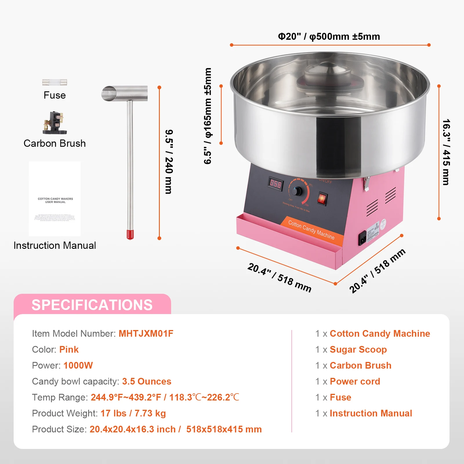 SucceBuy Electric Cotton Candy Machine Candy Floss Maker Commercial Cotton Candy Machine w/ Stainless Steel Bowl and Sugar Scoop