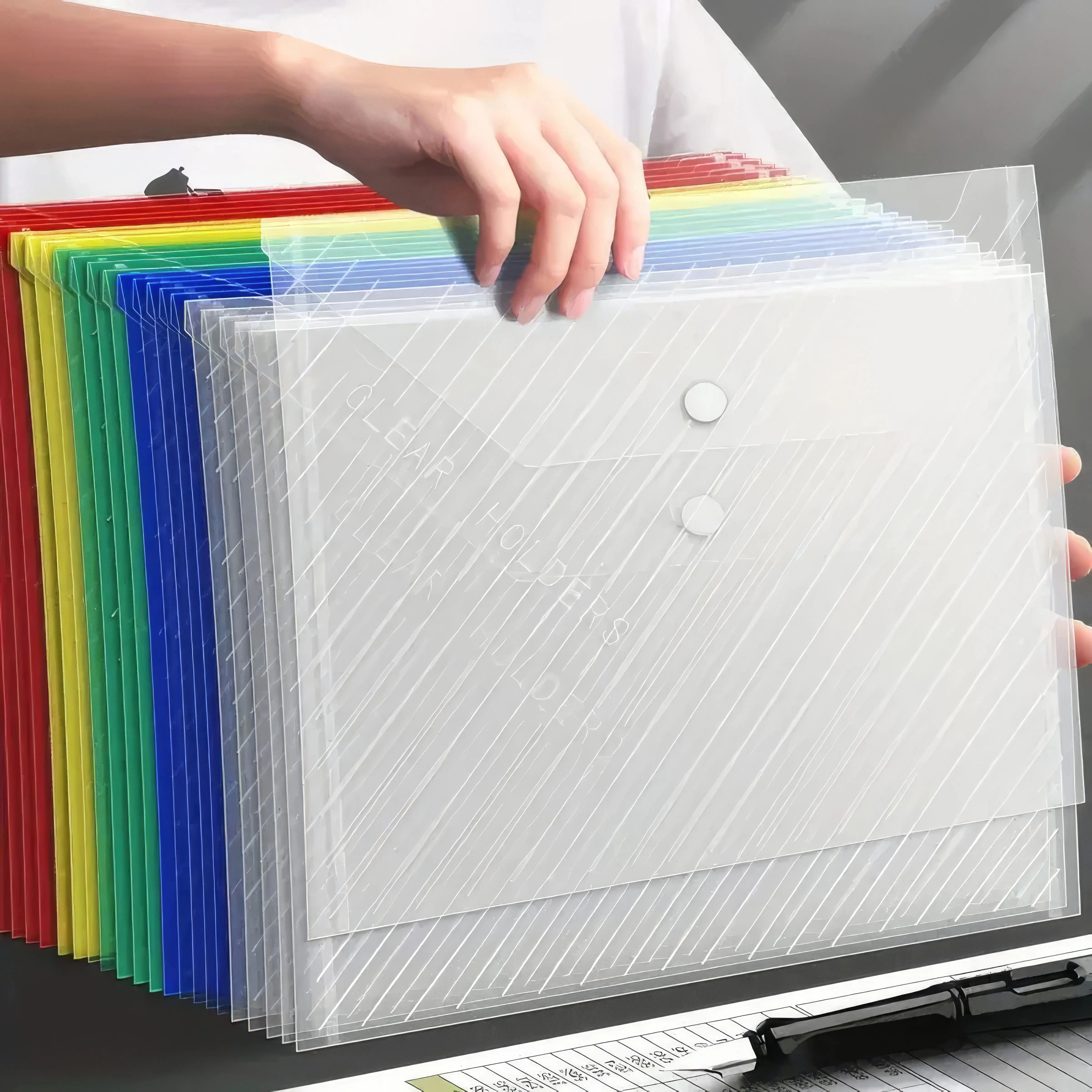5 Foldable File Bags with Mixed Colors, Simple and Foldable, Transparent Folder, Suitable for Offices, Schools, and Homes