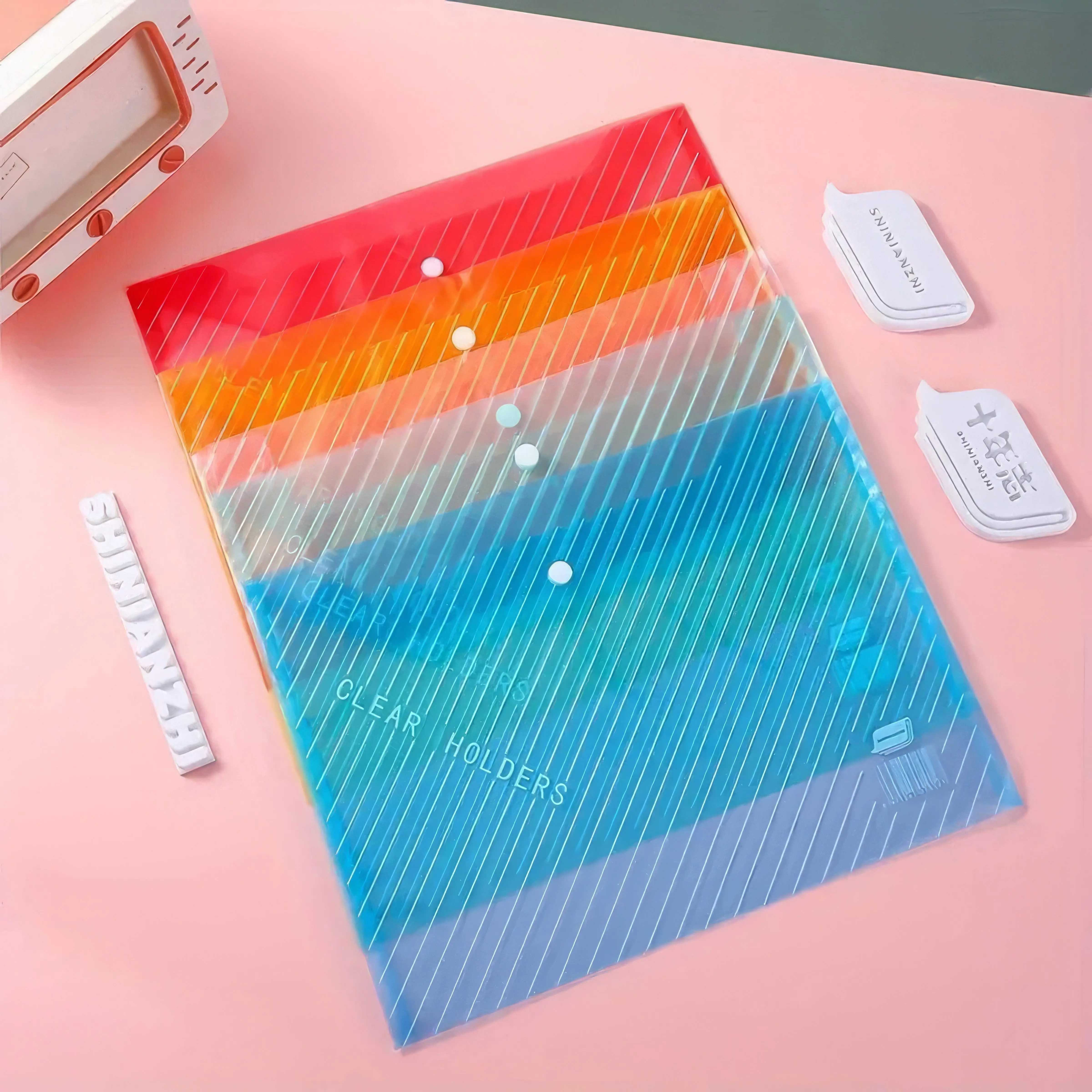 5 Foldable File Bags with Mixed Colors, Simple and Foldable, Transparent Folder, Suitable for Offices, Schools, and Homes