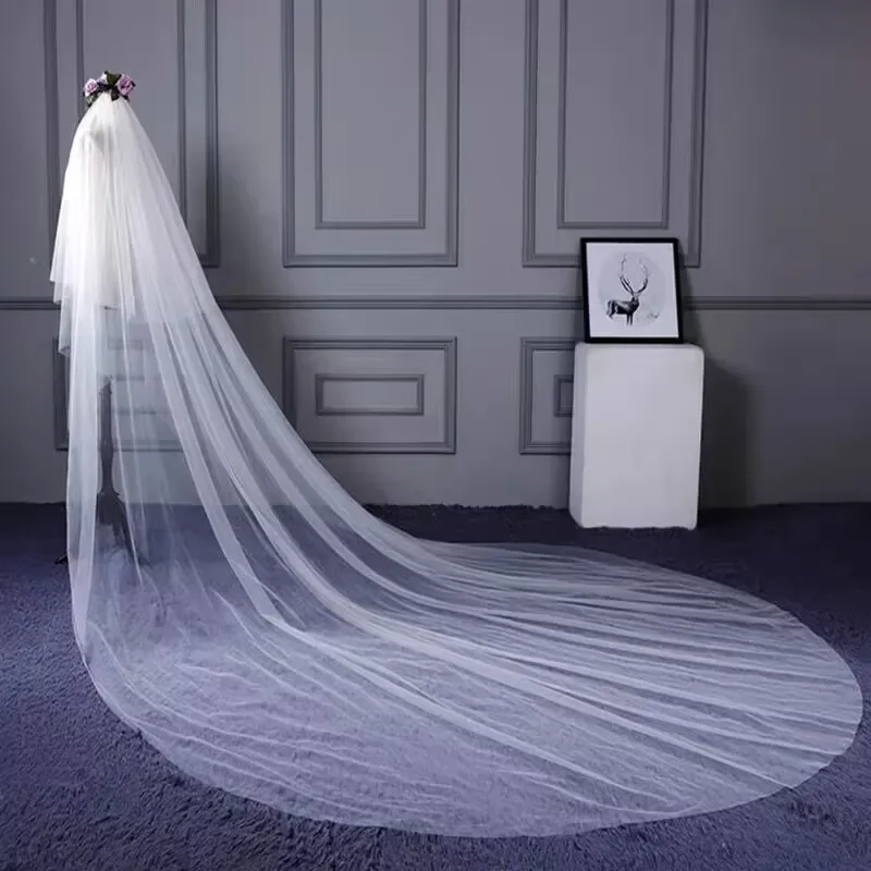 Wholesale Long Wedding Veil 3 Meter Bridal Veil Cathedral with Comb Two Layer Cut Edge Bride Veils Complementos De Boda