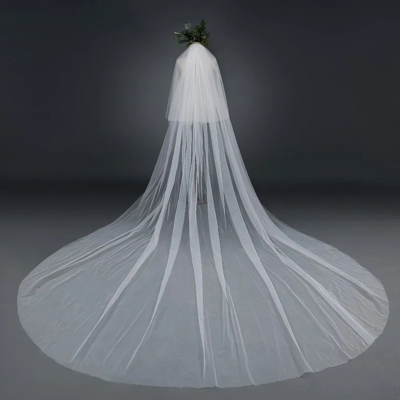 Wholesale Long Wedding Veil 3 Meter Bridal Veil Cathedral with Comb Two Layer Cut Edge Bride Veils Complementos De Boda