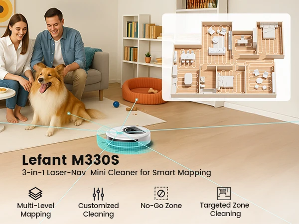 Lefant M330S Robot Vacuum and Mop, Upgraded LiDAR Navigation, 6000Pa Strong Suction , Self-Charge, WiFi/Alexa/APP, Multi-Surface