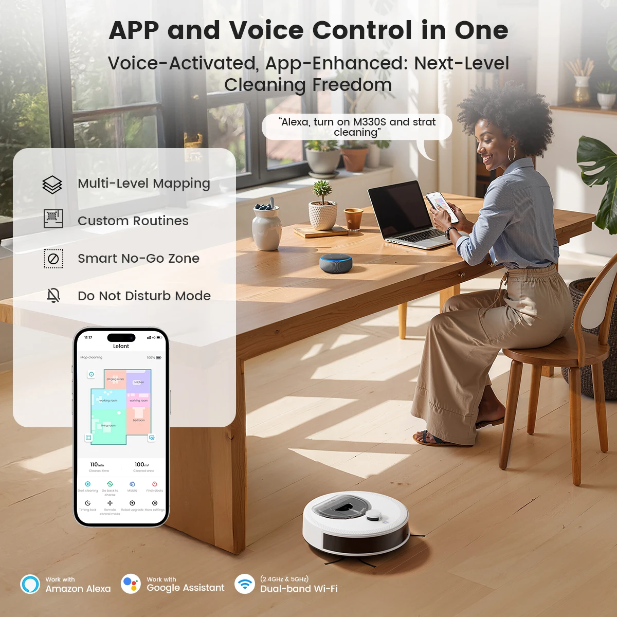 Lefant M330S Robot Vacuum and Mop, Upgraded LiDAR Navigation, 6000Pa Strong Suction , Self-Charge, WiFi/Alexa/APP, Multi-Surface