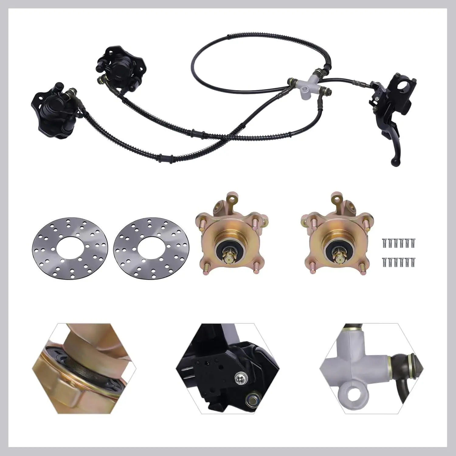 125-250cc ATV Front Steering Knuckle Kit-High-Strength Steel,2 Spindles+2 Disc Rotors+1 Caliper,Durable for Off-Road&Direct Fit