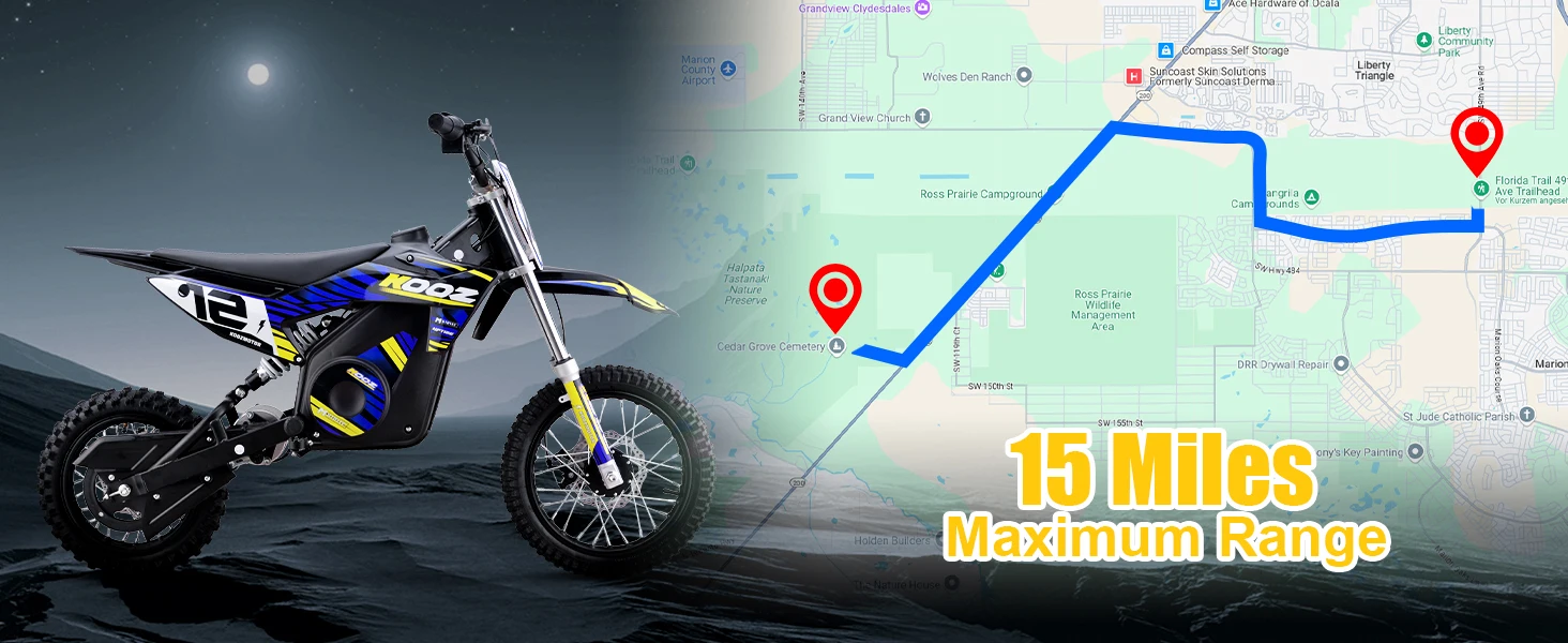 KOOZ HP112E 36V 1000W Kids Electric Dirt Bike, Electric Motorcycle for Kids, UL2272 SGS Certified, 3 Speed Modes, Max 18MPH, 15 Miles Range, Dual Suspension Disc Brakes,16" Off Road Tires