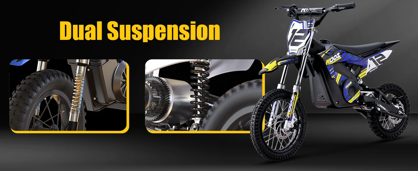 KOOZ HP112E 36V 1000W Kids Electric Dirt Bike, Electric Motorcycle for Kids, UL2272 SGS Certified, 3 Speed Modes, Max 18MPH, 15 Miles Range, Dual Suspension Disc Brakes,16" Off Road Tires