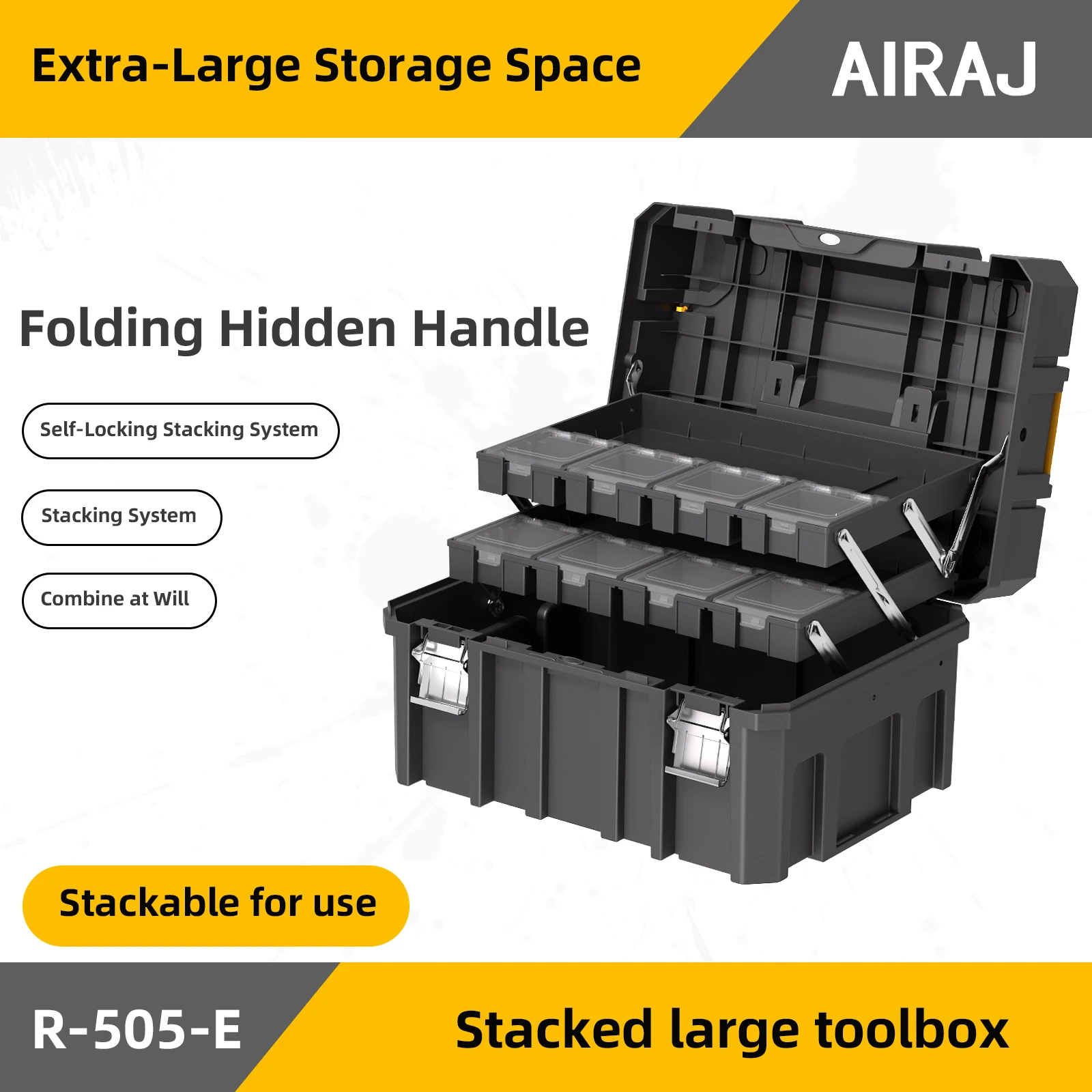 AIRAJ MultiFunctional Tier Stackable Rolling Plastic Portable Folding Tool Storage Box , Suitable for Garage Storage