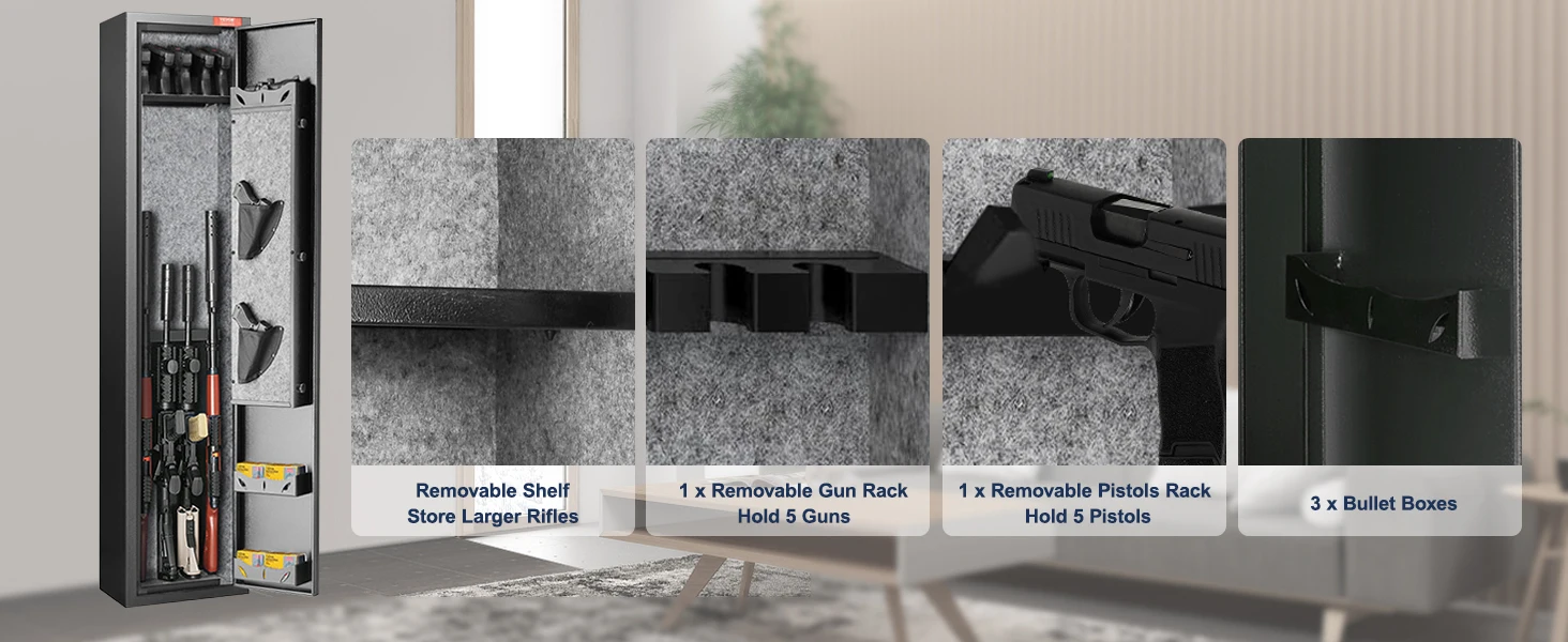 SucceBuy 3-8 Rifles Gun Safe w/ Digital Keypad & Lock Gun Storage Cabinet with Removable Storage Shelf for Home Long Gun Pistols