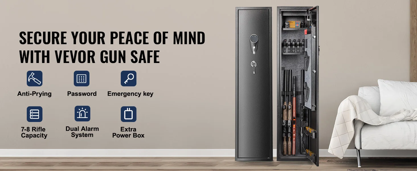 SucceBuy 3-8 Rifles Gun Safe w/ Digital Keypad & Lock Gun Storage Cabinet with Removable Storage Shelf for Home Long Gun Pistols