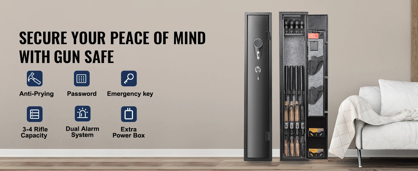 SucceBuy 3-8 Rifles Gun Safe w/ Digital Keypad & Lock Gun Storage Cabinet with Removable Storage Shelf for Home Long Gun Pistols