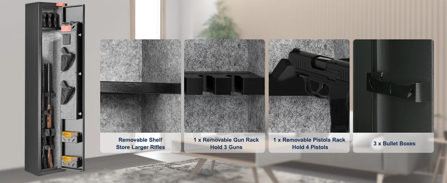 SucceBuy 3-8 Rifles Gun Safe w/ Digital Keypad & Lock Gun Storage Cabinet with Removable Storage Shelf for Home Long Gun Pistols