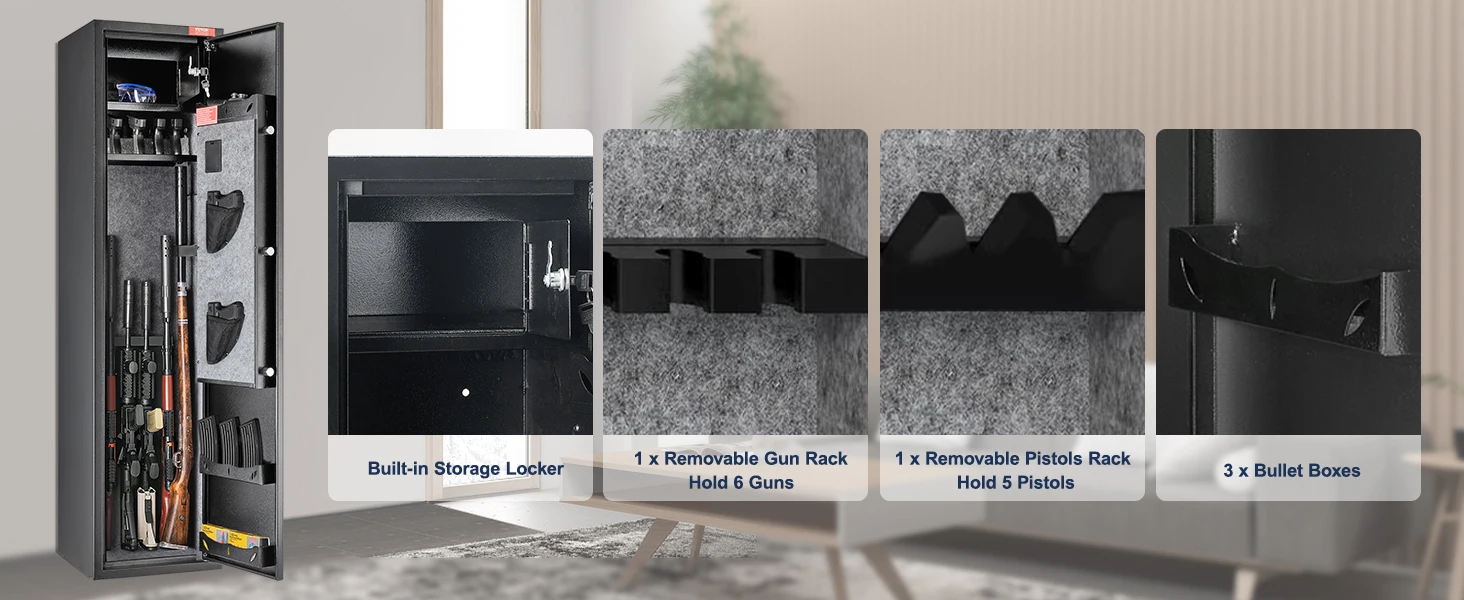 SucceBuy 3-8 Rifles Gun Safe w/ Digital Keypad & Lock Gun Storage Cabinet with Removable Storage Shelf for Home Long Gun Pistols
