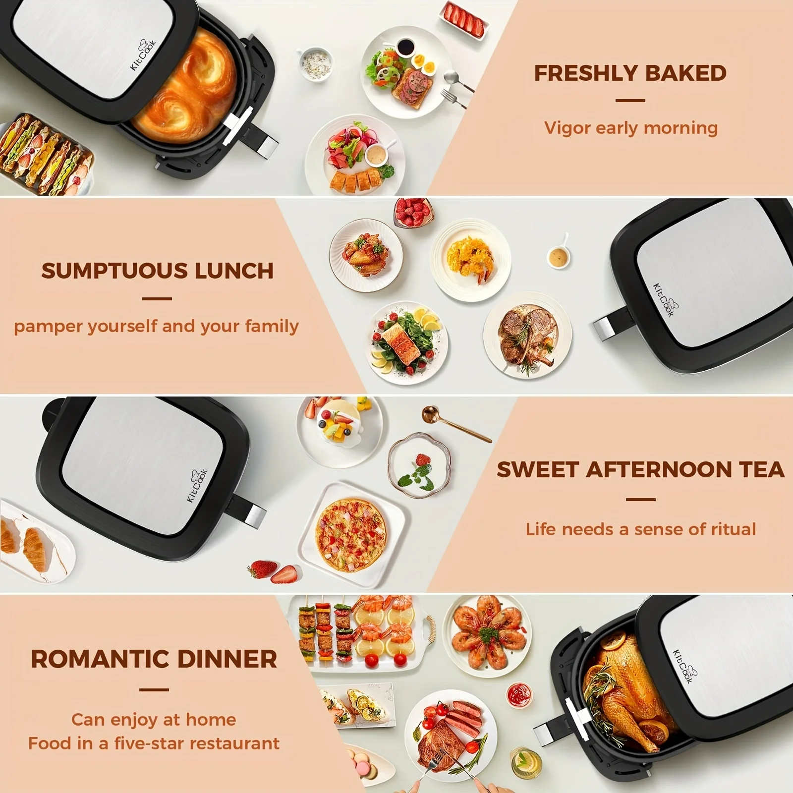 KitCook Large Air Fryer, 1500W 7QT AirFryer Cooker, Adjustable Temperature 100-400°F, 8 Presets Menu, Digital Touch Screen, Nons