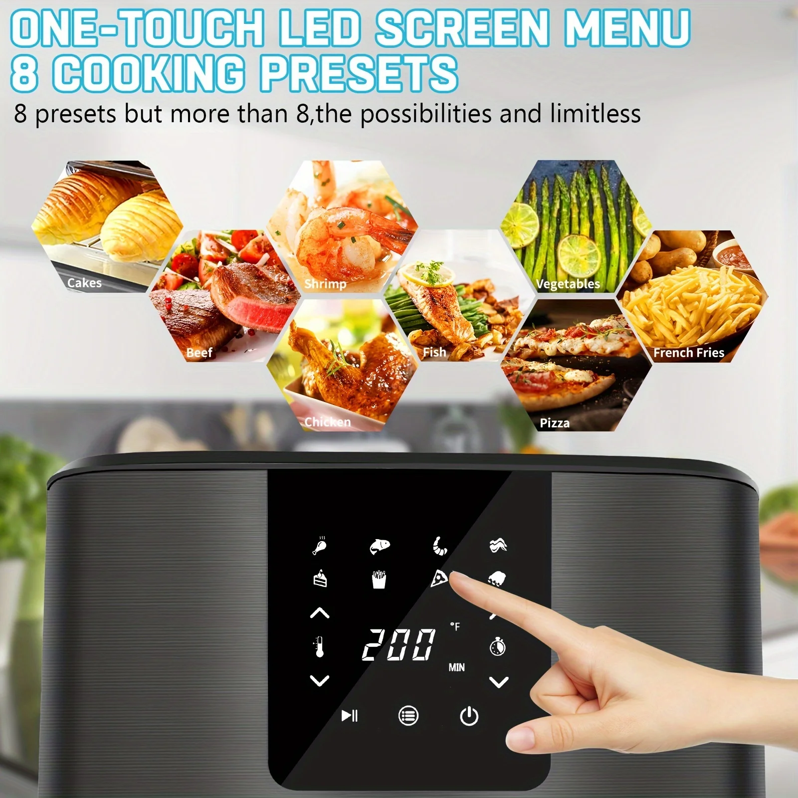 KitCook Large Air Fryer, 1500W 7QT AirFryer Cooker, Adjustable Temperature 100-400°F, 8 Presets Menu, Digital Touch Screen, Nons
