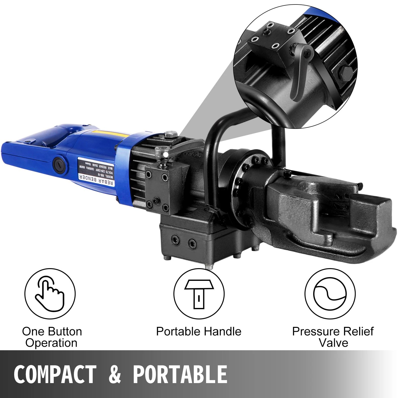 SucceBuy Handheld 800W Electric Hydraulic Rebar Steel Bender 4mm-16mm 110V Bending Speed 5S With Wrench and Spanners RC-16