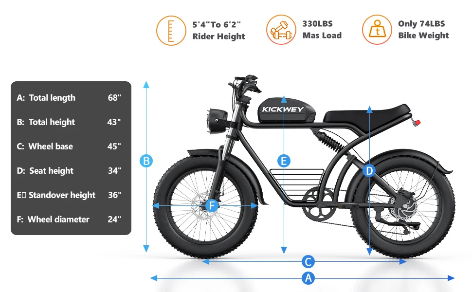 Kickwey K7 Adult Off-Road Ebike 1500W 7-Speed Electric Mountain Bicycle 48V 23Ah 20"X4" Fat Tire Electric Dirt Bike