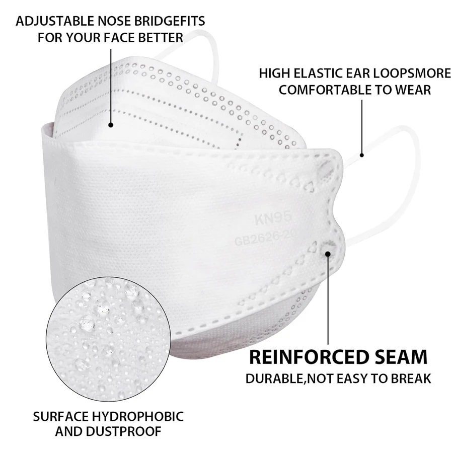 GTT 50-200Pcs Disposable Masks KN95 Fish-shaped 3D Mask Independent Packag 4-layer Filter Dust-proof Protection Mask Black White