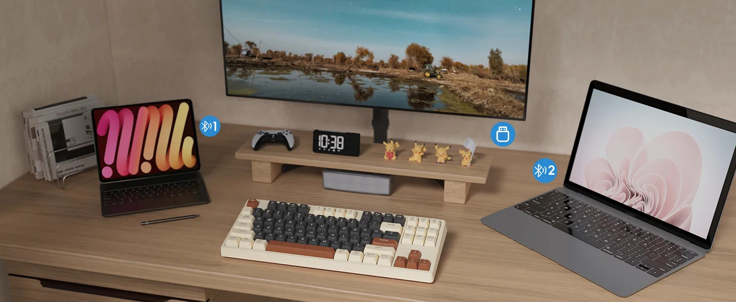 M87 Wireless Gaming Keyboard, Bluetooth 5.0/2.4GHz with Dual Mode 2-in-1 Receiver, 87 Keys TKL Rainbow LED Backlit Quiet Keyboar