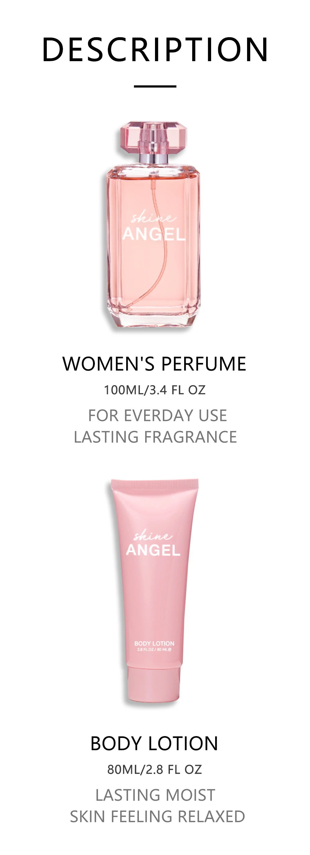 Eau De Parfum Spray and Body Lotion Gift Set Women's Fragrance Sets 3.4 Oz EDP Spray 2.8 Oz Body Cream Shine Angel 2 Pcs Gifts