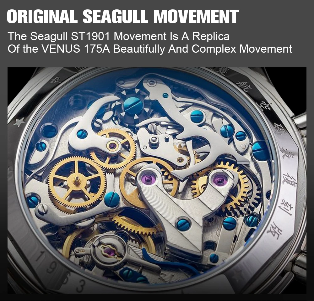 Seakoss Men 1963 Chronograph 38mm 40mm Acrylic Sapphire Glass Luminous Seagull ST1901 Movement Pilot Aviation Mechanical Watches