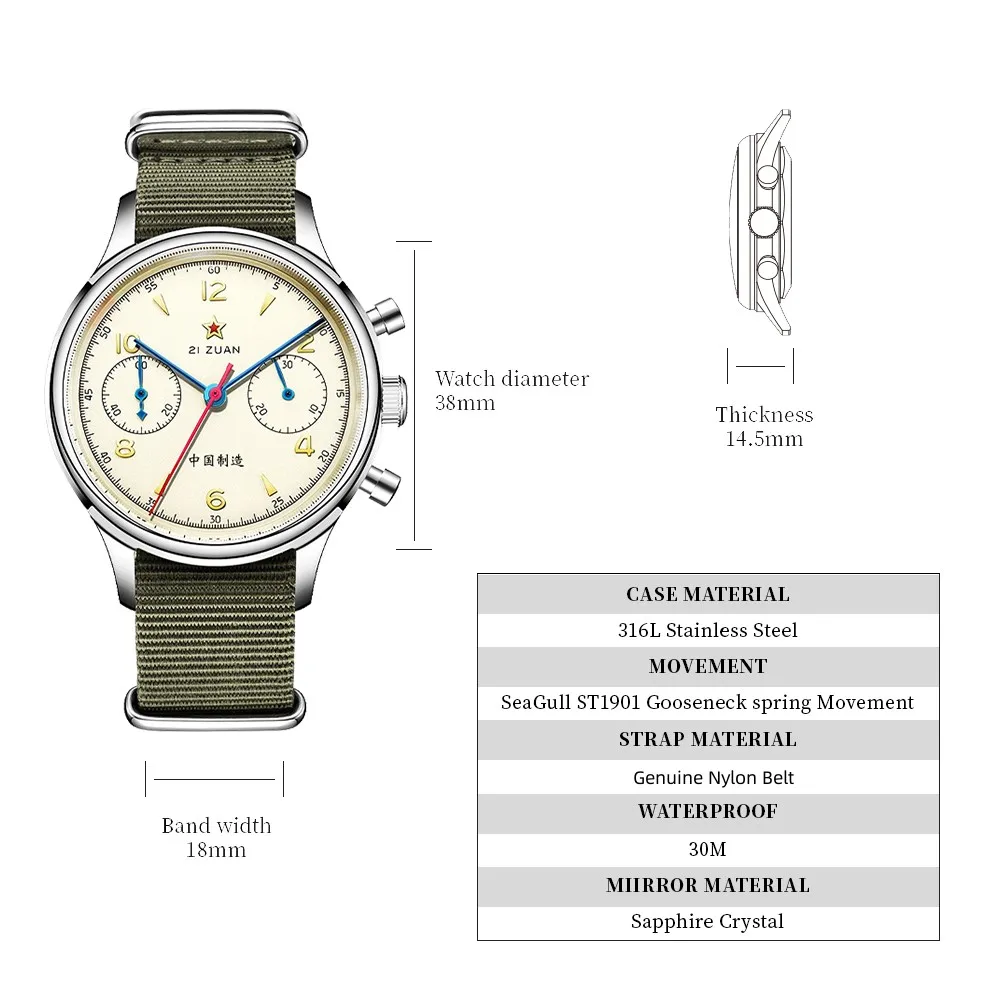 Seakoss Men 1963 Chronograph 38mm 40mm Acrylic Sapphire Glass Luminous Seagull ST1901 Movement Pilot Aviation Mechanical Watches