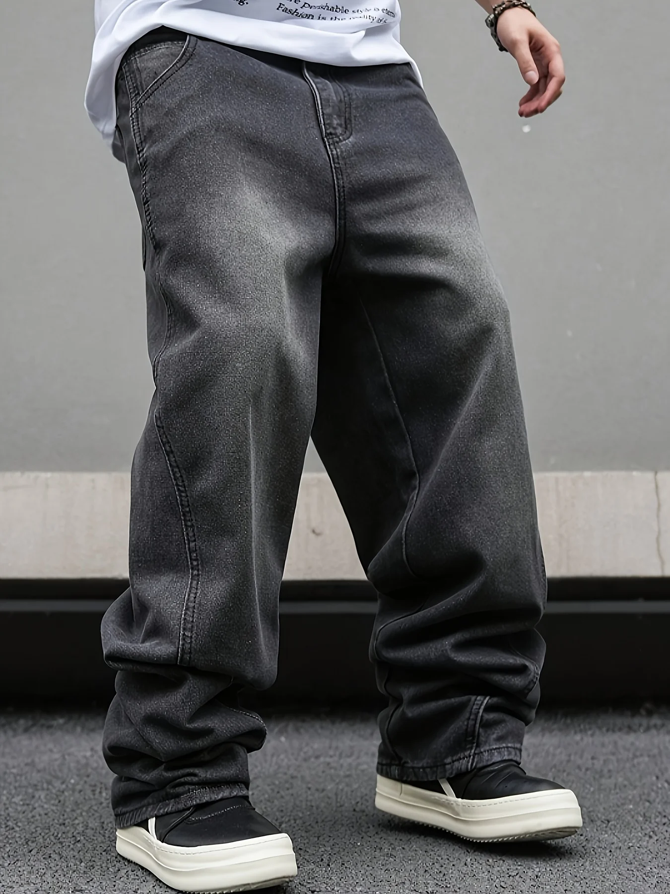 High street American Vibe pleated design micro flared jeans men's loose straight leg hanging wide leg pants men