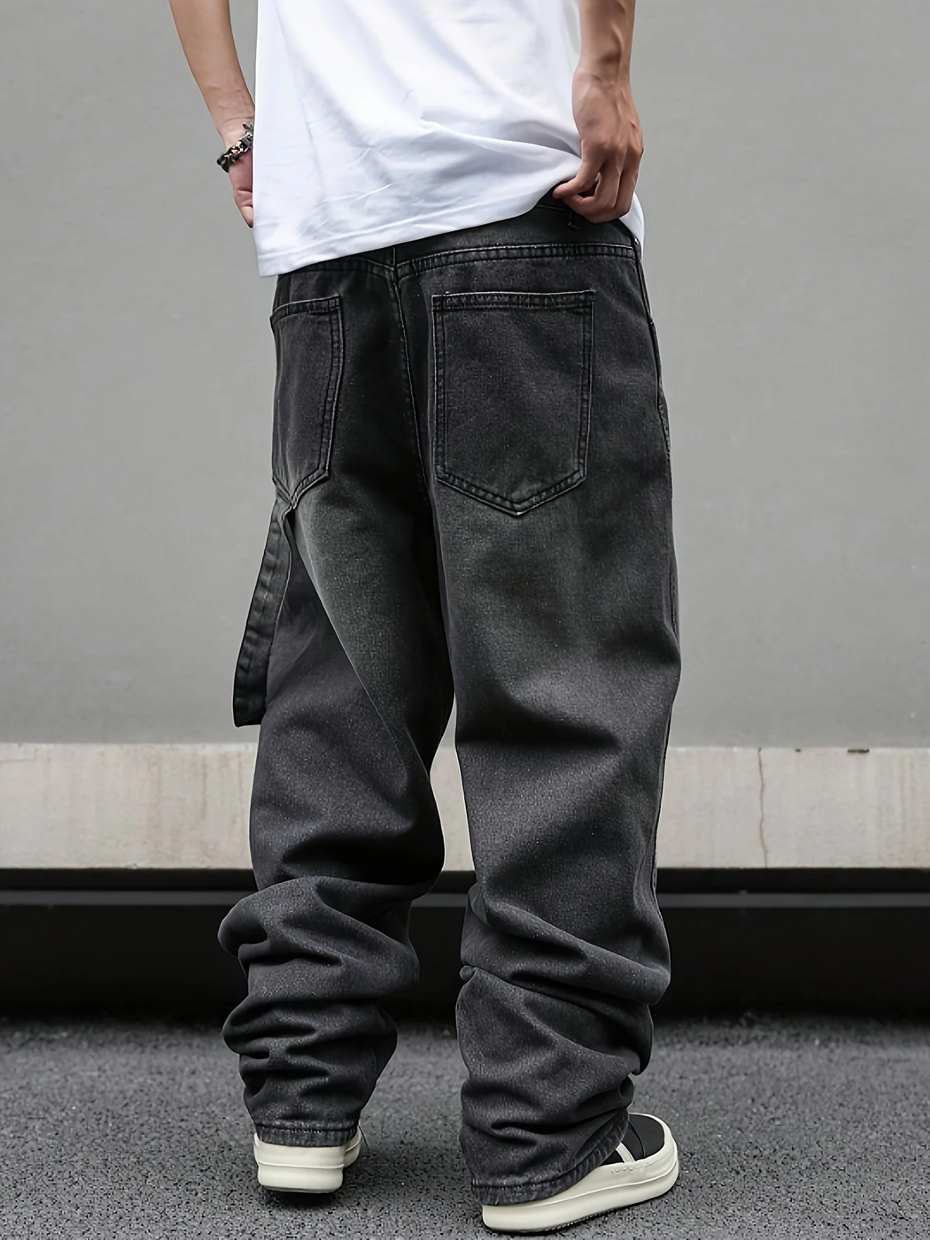 High street American Vibe pleated design micro flared jeans men's loose straight leg hanging wide leg pants men