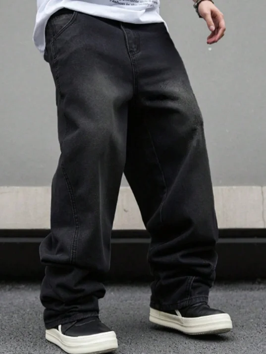 High street American Vibe pleated design micro flared jeans men's loose straight leg hanging wide leg pants men