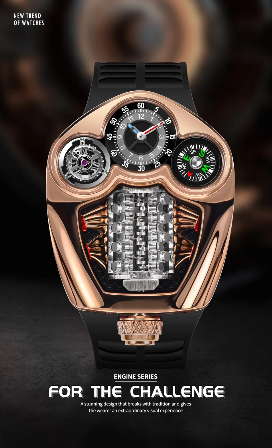 PINDU Design Men's Watch Top Brand Luxury Business Watch Men's Compass Waterproof Quartz Wristwatches Silicone Strap P6658