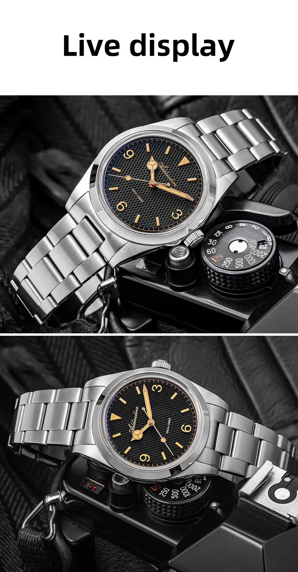 ADDIESDIVE New Men's Analog Watch Bubble Mirror Glass 100m Luminous Men's Quartz Watches with Stainless Steel Bracelet AD2096