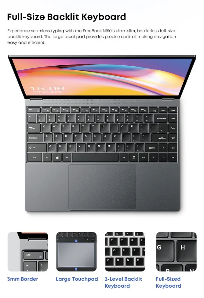 CHUWI FreeBook 2-in-1 Touch Screen Laptop 13.4'' Intel N150 16GB LPDDR5 RAM 512GB SSD FHD 2520x1680 WiFi6 BT5.2 Windows 11