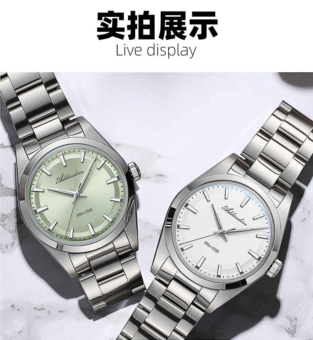 ADDIESDIVE Men's Luxury Watch AD2066 100m Waterproof BGW9 Super Luminous Reloj Hombre VH31 Quartz Watches 316L Stainless Steel