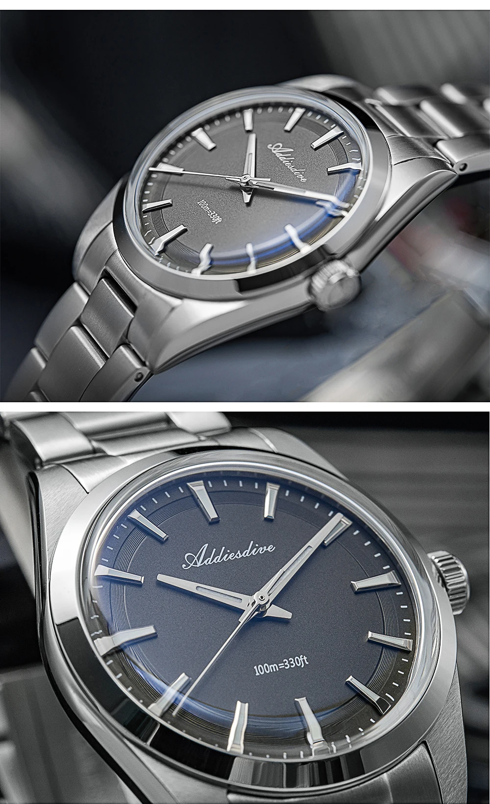 ADDIESDIVE Men's Luxury Watch AD2066 100m Waterproof BGW9 Super Luminous Reloj Hombre VH31 Quartz Watches 316L Stainless Steel