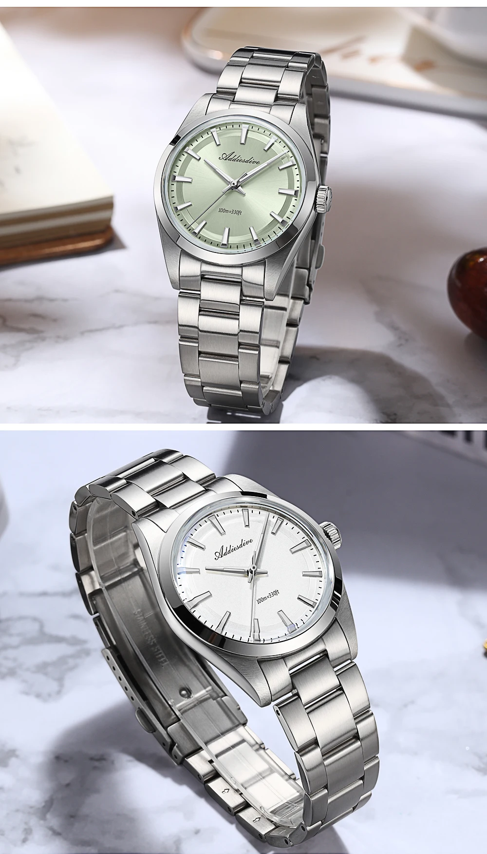 ADDIESDIVE Men's Luxury Watch AD2066 100m Waterproof BGW9 Super Luminous Reloj Hombre VH31 Quartz Watches 316L Stainless Steel